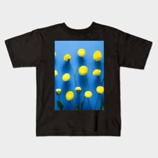 SUNNY LEMON YELLOW FLOWERS BLUE BACKGROUND Kids T-Shirt